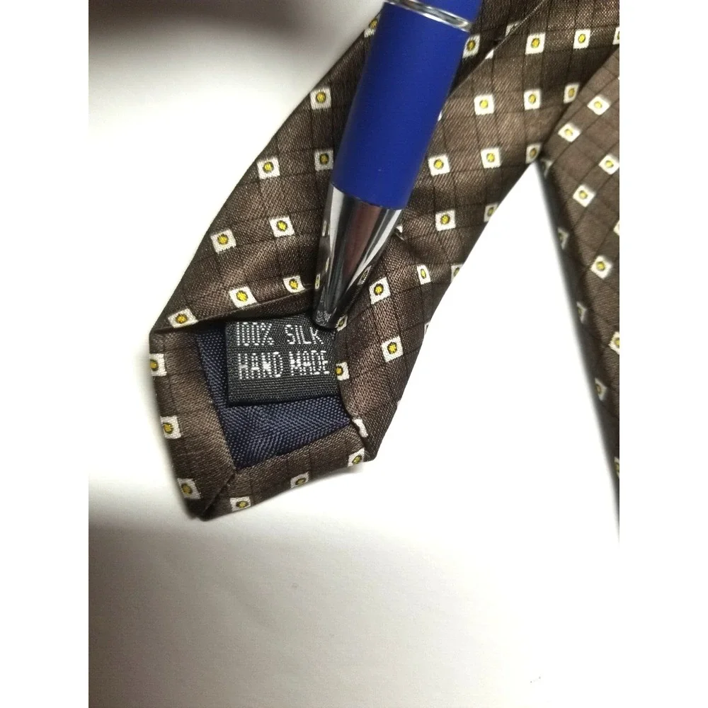 Antonio Guerrero 100%‎ Silk Brown Geometric with Tan/Gold Handmade Tie
